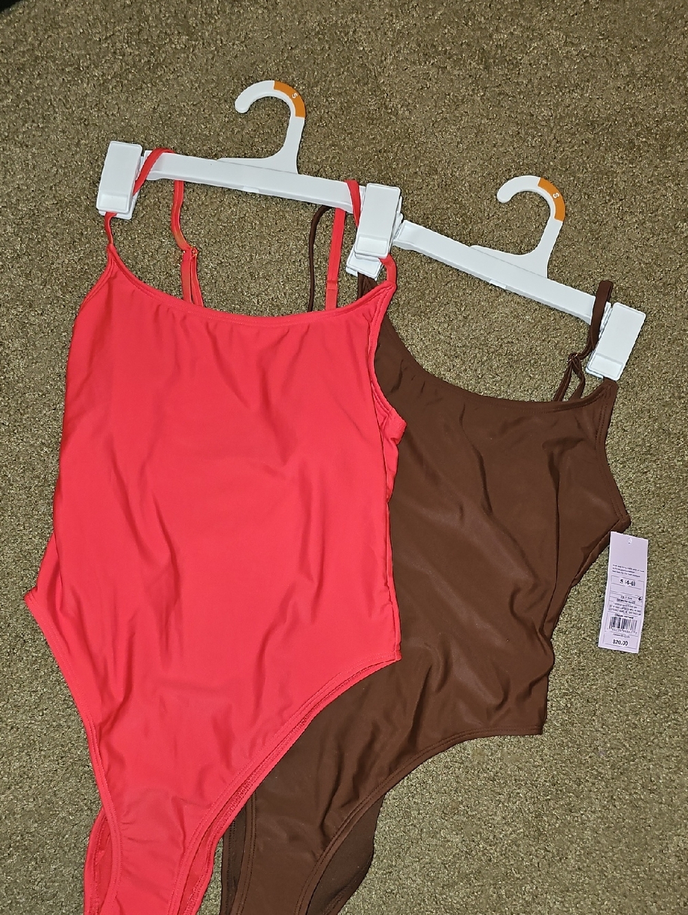 Womens One-Piece Swimsuit Set in Red and Brown